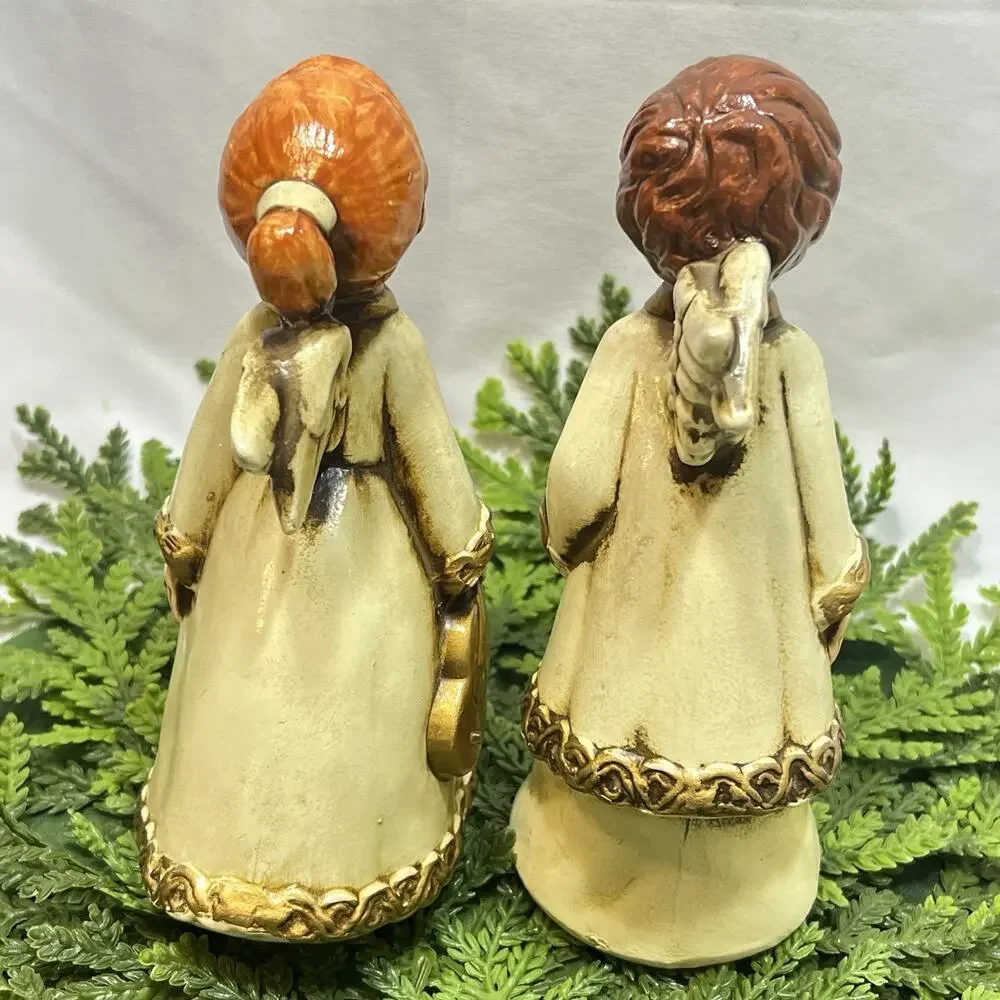 Vintage Mid Century Kissing Angels Choir Musicians Violin Christmas Set of 2